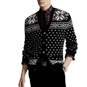 Polo Ralph Lauren Fair Isle Cotton Cashmere Snowflake Cardigan Sweater Large